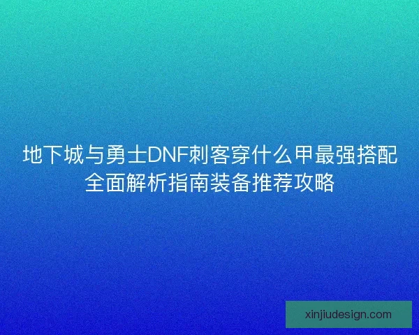 地下城与勇士DNF刺客穿什么甲最强搭配全面解析指南装备推荐攻略